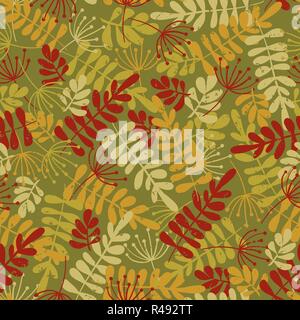 Blätter im Herbst nahtlose Vektor saisonale Hintergrund. Gold, Rot, Grün, Beige Blatt Herbst Hintergrund. Stock Vektor