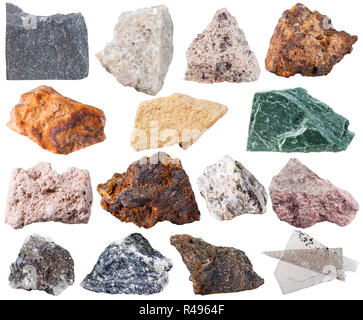 Satz von 15 Mineralien Steine isoliert Stockfoto