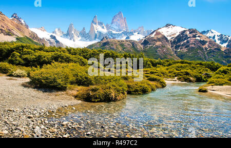 Wunderschöne Landschaft mit Mt Fitz Roy im Nationalpark Los Glaciares, Patagonien, Argentinien, Südamerika Stockfoto