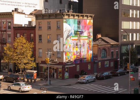 Mutter Teresa und Mahatma Gandhi 'Toleranz' Wandbild am 18. und 10. Straße in Chelsea, New York City, Vereinigte Staaten von Amerika. Stockfoto