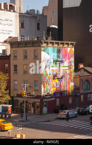 Mutter Teresa und Mahatma Gandhi 'Toleranz' Wandbild am 18. und 10. Straße in Chelsea, New York City, Vereinigte Staaten von Amerika. Stockfoto