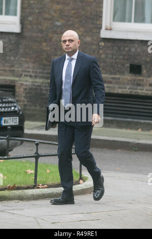 London, Großbritannien. 26. November 2018. Sajid Javid MP Staatssekretär für zu Hause Eintreffen in der Downing Street Credit: Amer ghazzal/Alamy leben Nachrichten Stockfoto