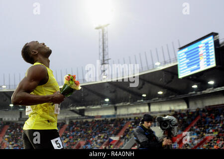 Ostrava, Tschechische Republik. 26. Mai 2015. Usain Bolt aus Jamaika reagiert nach dem Sieg im 200 m Männer im Golden Spike (Zlata Tretra) athletischen Konferenz IAAF in Ostrava, Tschechische Republik, 26. Mai 2015. Credit: Slavek Ruta/ZUMA Draht/Alamy leben Nachrichten Stockfoto