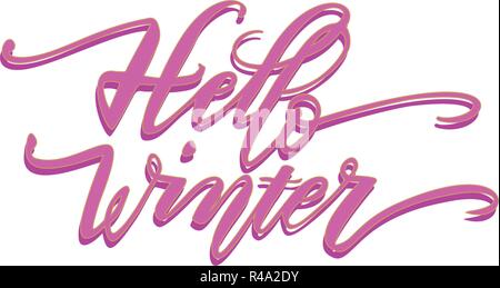 Hallo Winter. Hand gezeichnet Kalligraphie und Pinsel, Stift Schriftzug. Design für Urlaub Grußkarte und Einladung von saisonalen Winterurlaub. Schwarz auf whi Stock Vektor