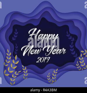 Frohes neues Jahr 2019 bunte Papier schneiden Grußkarte Hintergrund Design. Vector Illustration Stock Vektor