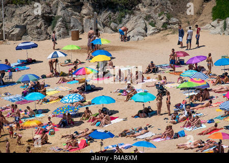 Sommer in Cala Sa baodella, Platja Strand, Lloret de Mar, Katalonien, Spanien. Stockfoto