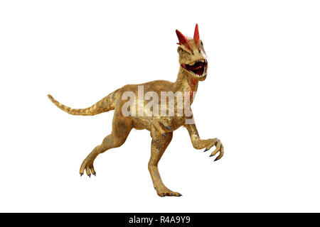 Dilophosaurus, theropode Saurier aus der frühen Kreidezeit (3D-Render auf weißem Hintergrund) Stockfoto