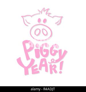 Nettes Schwein Rüssel in rosa Farbe mit neuen Jahr 2019 Schriftzug. Isolierte Schweinen Astrologie Symbol mit hellen Buchstaben. Verwenden Sie für das Laserschneiden und Weihnachten Geschenk Design Stock Vektor