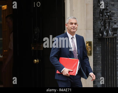 Brexit Staatssekretär Stephen Barclay Blätter 10 Downing Street in London. Nach einer Sitzung des Kabinetts. Stockfoto