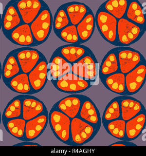 Abstrakte Tropical fruit Slices violett blau orange gelb nahtlose Muster Stockfoto