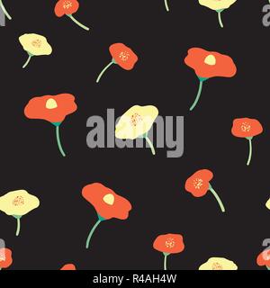 Roten und gelben Mohn Blumen nahtlose Vektor Hintergrund. Mohn Rot und Gelb auf schwarzem Hintergrund. Retro floral background. Vintage florals gezeichnet. Abbildung zum Einwickeln, web Hintergründe Stock Vektor
