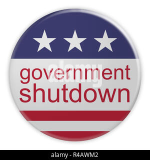 USA Politik Nachrichten Abzeichen: Regierung SHUTDOWN-Button Mit US-Flagge, 3D-Darstellung Stockfoto