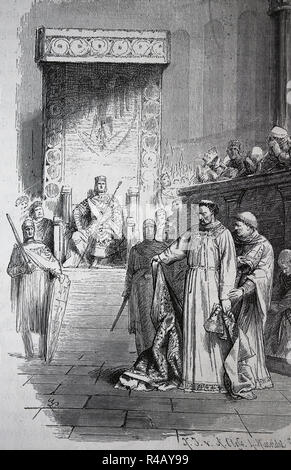 Synode von Sutri, Italien. Durch die Heiligen Römischen Kaiser Heinrich III., 1046 den Vorsitz führt. Das Ziel war, beheben Störungen über das Papsttum. Gravur, 1882. Stockfoto