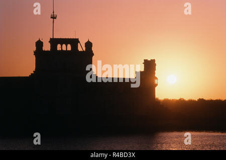 Struktur der Lakhota Fort bei Sonnenuntergang, Jamnagar, Gujarat, Indien, Asien Stockfoto