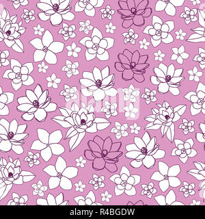 Plumeria und Magnolia in Pink-Flowers in voller Blüte nahtlose Muster wiederholen. Muster Hintergrund. Stockfoto