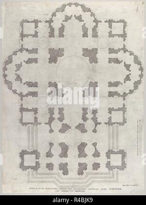 Speculum romanae Magnificentiae: Plan von St. Peter. Artist: Nach Antonio da Labacco (Italienisch, in der Nähe von Vigevano Ca. 1495 - nach 1567); Nach Antonio da Sangallo der Jüngere (Italienisch, Florenz 1484-1546 Terni). Maße: Blatt: 22 5/8 x 16 13/16-in. (57,5 x 42,7 cm). Herausgeber: Antonio Salamanca (Salamanca 1478-1562 Rom). Serie/Portfolio: Speculum romanae Magnificentiae. Datum: 1549. Dieser Ausdruck stammt aus der Kopie für das Museum von Speculum romanae Magnificentiae (Der Spiegel der Römischen Pracht) Das Speculum seinen Ursprung im Verlags- Bemühungen von Antonio Salamanca und Antonio Lafrer gefunden Stockfoto