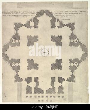 Speculum romanae Magnificentiae: Plan von St. Peter. Artist: étienne DuPérac (Französisch, Ca. 1535-1604). Maße: Blatt: 18 11/16 x 15 15/16 in. (47,4 x 40,5 cm). Herausgeber: Claudio Duchetti (Italienisch, aktive Venedig und Rom, Ca. 1565 - starb. 1585). Serie/Portfolio: Speculum romanae Magnificentiae. Datum: 1569. Dieser Ausdruck stammt aus der Kopie für das Museum von Speculum romanae Magnificentiae (Der Spiegel der Römischen Pracht) Das Speculum seinen Ursprung im Verlags- Bemühungen von Antonio Salamanca und Antonio Lafreri gefunden. Während der Römischen publishing Karrieren, die zwei ausländische Verlage - Wer Stockfoto