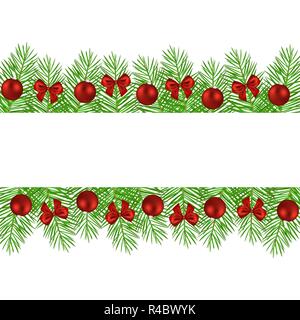 Banner der Weihnachtsbäume mit Kugeln und Schleifen dekoriert Stock Vektor