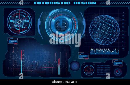 Futuristische Benutzeroberfläche hud Design, Infografik, Hologramm des Globus. Thema und Wissenschaft, das Thema der Analyse. Abbildung Stock Vektor