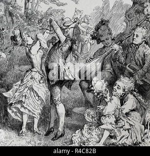 Aristokratie. 18. Dance Szene. Gravur der Germania, 1882. Stockfoto