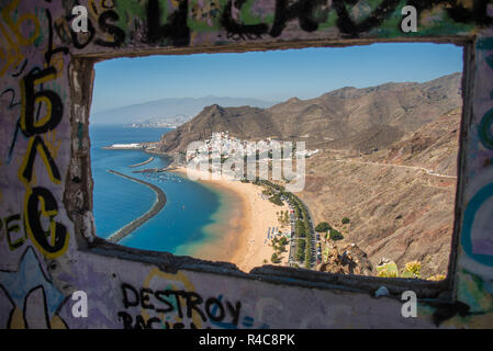 Graphit Fenster, Playa de Las Teresitas, Kanarische Inseln, Spanien Stockfoto