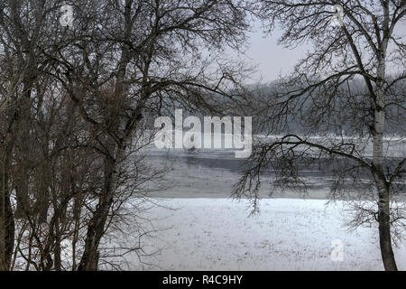 Die Vojvodina, Serbien - Blick auf den Naturpark Obedska Bara (obedska Bog) mit Schnee bedeckt Stockfoto