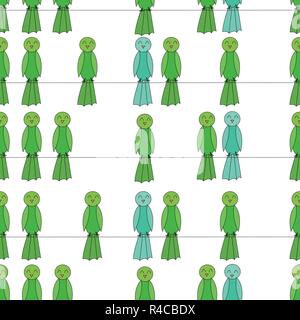 Grüner Vogel auf den Drähten nahtlose Muster. Vector Illustration. Sommer drucken, Papier oder Textilien Design. Stock Vektor