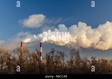 Tabakpfeifen, Wolken vor blauem Himmel Hintergrund. Stockfoto