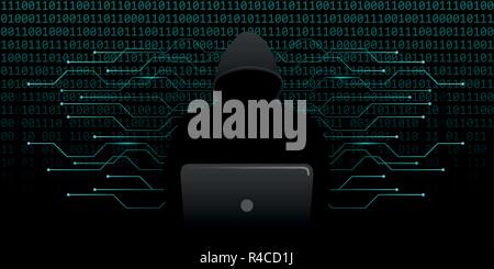 Computer hacker Cyberkriminalität mit blauen binären Code web Hintergrund Vektor-illustration EPS 10. Stock Vektor