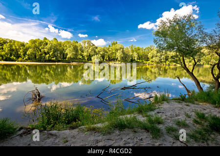 Mura und Drava Flüsse Mund Stockfoto