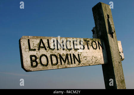 Holz- Schild, Bodmin Moor Cornwall, Schild, Launceston, Bodmin Stockfoto