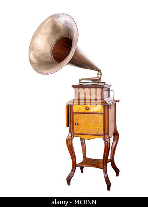 Jahrgang im victorianischen Stil gramophone (Plattenspieler) auf weißem Hintergrund Stockfoto
