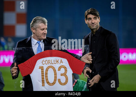 ZAGREB, KROATIEN - 15. NOVEMBER 2018: UEFA Nationen Liga Fussball Spiel Kroatien gegen Spanien. Vedran Corluka Stockfoto