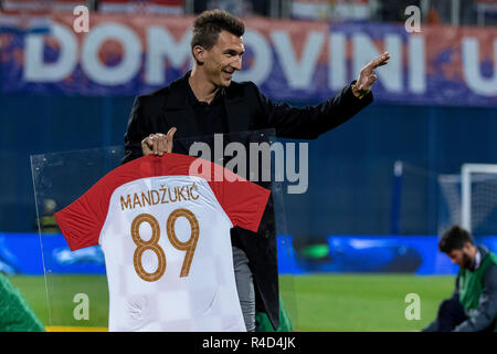 ZAGREB, KROATIEN - 15. NOVEMBER 2018: UEFA Nationen Liga Fussball Spiel Kroatien gegen Spanien. Mario Mandukic Stockfoto