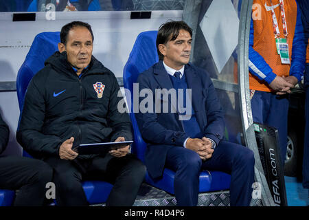 ZAGREB, KROATIEN - 15. NOVEMBER 2018: UEFA Nationen Liga Fussball Spiel Kroatien gegen Spanien. Zlatko Dalic (Trainer). Stockfoto