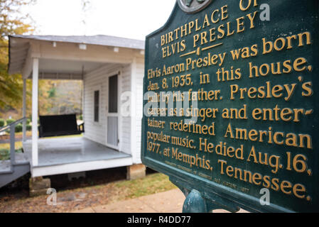 Geburtsort der Amerikanischen Symbol Musik Elvis Presley in Tupelo, Mississippi. Elvis war in diesem Haus von seinem Vater am 8. Januar 1935 gebaut geboren. Stockfoto