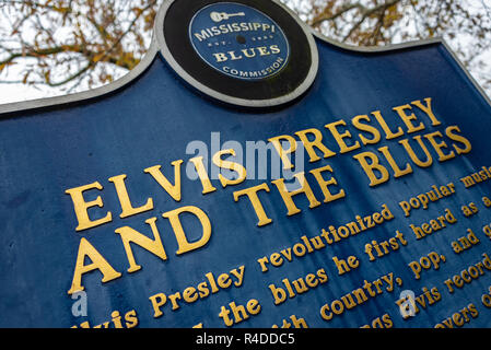 Mississippi Blues historische Markierung am Geburtsort von Elvis Presley in Tupelo, Mississippi. (USA) Stockfoto
