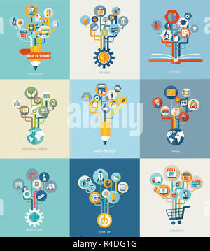 Abstrakte Bäume mit Symbolen für Web Design. Stockfoto