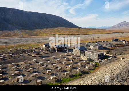 Husky Dog Camp in der Nähe von Longyearbyen auf Spitzbergen Spitzbergen, Norwegen Stockfoto