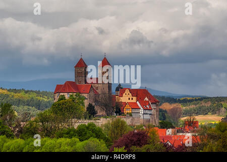 Blick auf die historische Weltkulturerbes Quedlinburg harz Stockfoto