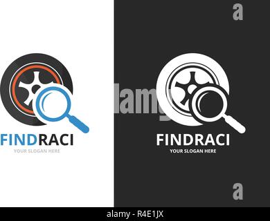 Vektor Rad und Lupe logo Kombination. Reifen und Vergrößerungsglas-Symbol oder das Symbol. Einzigartige Reifen- und Suche Logo Design Template. Stock Vektor