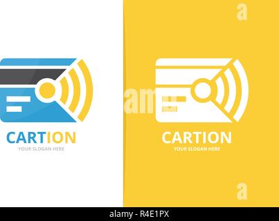 Vektor Kreditkarte und Wifi logo Kombination. Geschenk- und Signal-Symbol oder das Symbol. Einzigartige Rabatt und radio Logo Design Template. Stock Vektor
