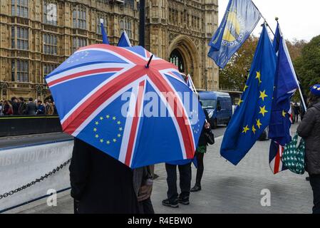 London, Großbritannien. 27. Nov 2018. Anti Brexit Demonstranten weiter ihren Protest gegenüber dem Parlamentsgebäude. Credit: Claire Doherty/Alamy leben Nachrichten Stockfoto