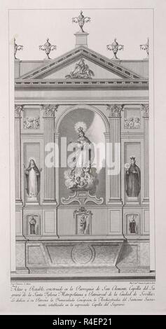 RETABLO DE LA INMACULADA DE LA Iglesia del Sagrario - GRABADO 1803 (SEVILLA). Thema: SALVADOR CARMONA, Manuel. Standort: Private Collection. MADRID. Spanien. Stockfoto