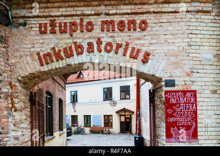 Bau von Uzipis Kunst Inkubator und Uzipis Information Center. Uzupis ist ein Stadtteil in Vilnius, am 1. April 1997, der Bezirk selbst als die Stockfoto