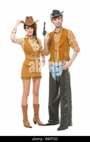 Cowboy und Cowgirl mit Pistole Stockfoto