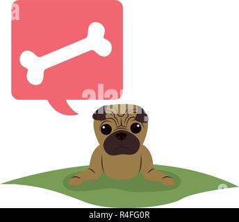 Niedliche mops Denken in Knochen Vector Illustration Design Stock Vektor