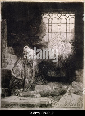 EL ARZT FAUSTO - 1652-53 - GRABADO EN COBRE - AGUAFUERTE - PAPEL - 209 x 161 mm. Thema: Rembrandt, HARMENSZOON VAN RIJN. Standort: Private Collection. MADRID. Spanien. Stockfoto