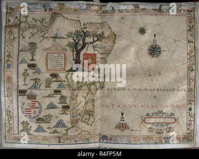 MAPA DE BRASIL - ATLAS PORTULANO-1568. Autor: VAZ DOURADO FERNAO. Standort: Private Collection. MADRID. Spanien. Stockfoto