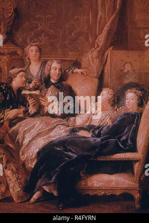 LA LECTURA DE MOLIERE, 1731, O/L 74 x 93. Autor: Troy, FRANCOIS DE. Standort: Private Collection. Nación. ENGLAND. Stockfoto